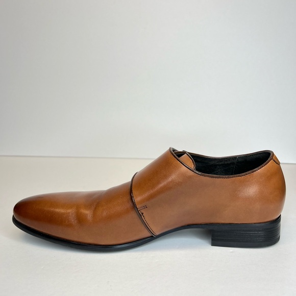 Stacy Adams Mens Cognac Burnished Calfskin Plain Toe Double Monk Strap Shoes 9.5 - Picture 8 of 14